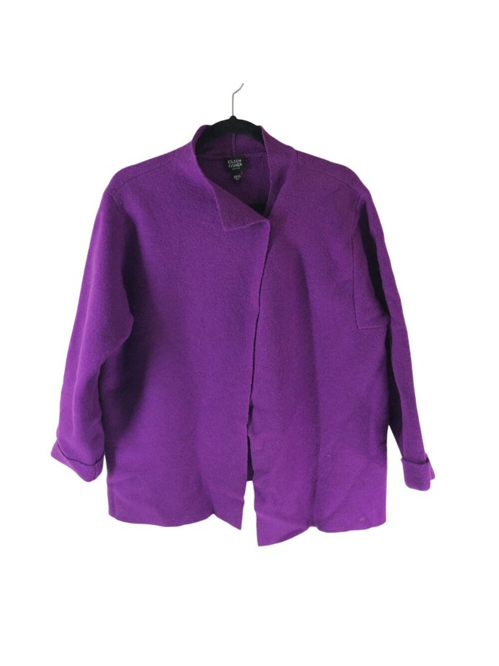 Eileen Fisher Womens Boiled Wool Jacket Purple Petite PM Snap Button